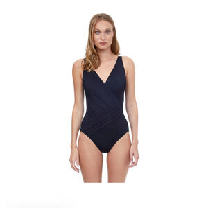 Gottex Lattice V-Neck Scoop Back One Piece Swimsuit Black Size 6